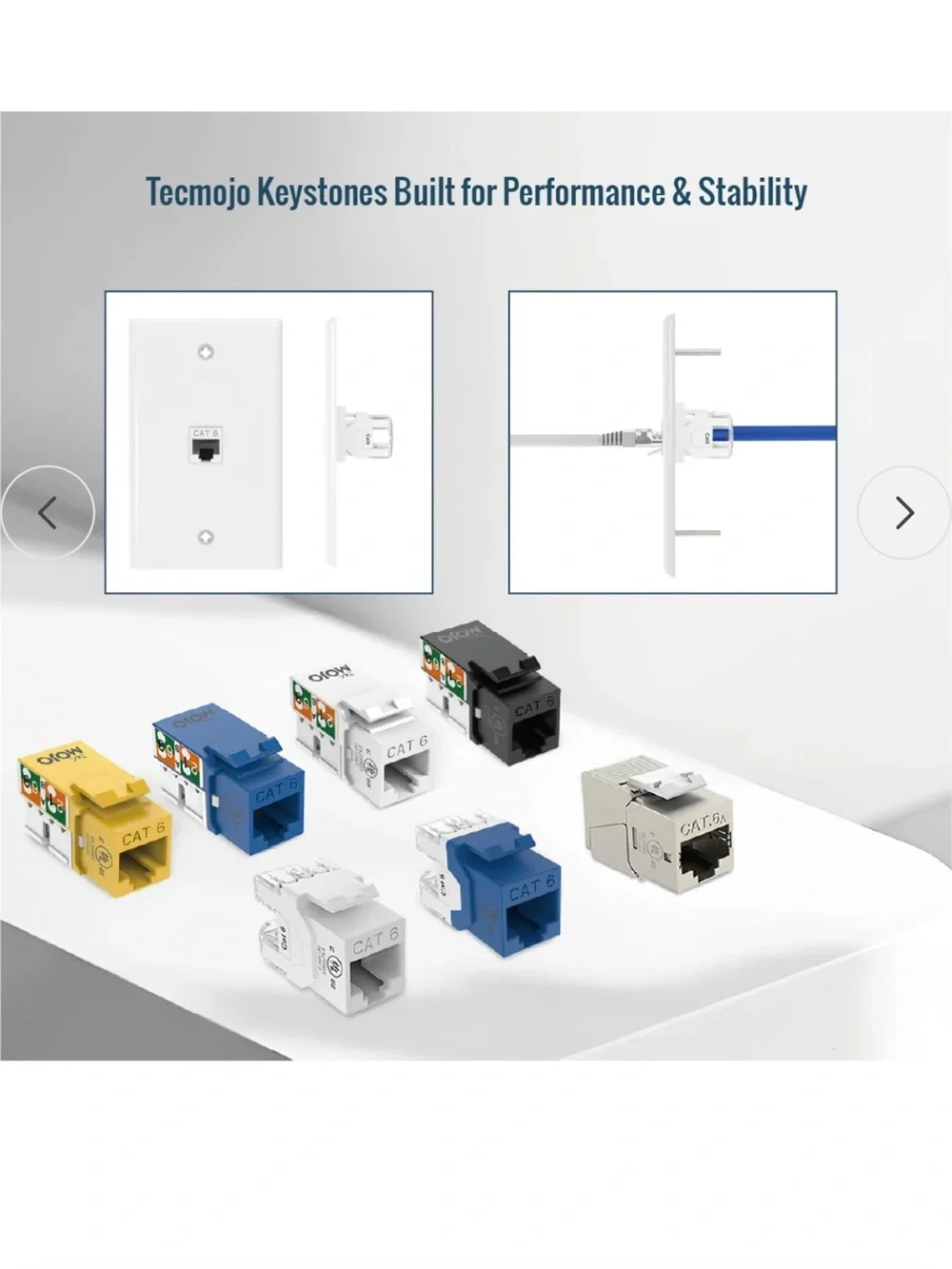 180° CAT6 Keystone Jack Pack – 50 Black Jacks